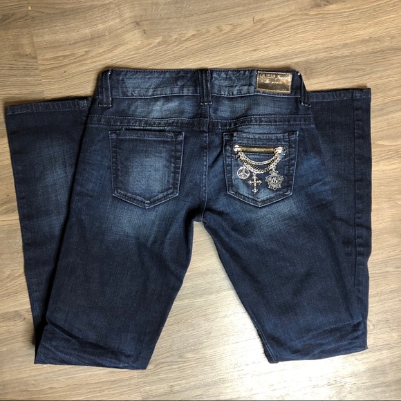 Dark Wash Skinny Jeans Pocket Details Cross Sz 27 - Picture 2 of 5